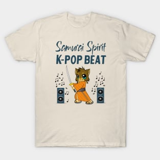 Samurai Spirit  K-pop Beat / Cat with sword and speakers w music notes T-Shirt